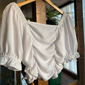 NWT Altar’d State white medium puff sleeve top with ruffle sleeves